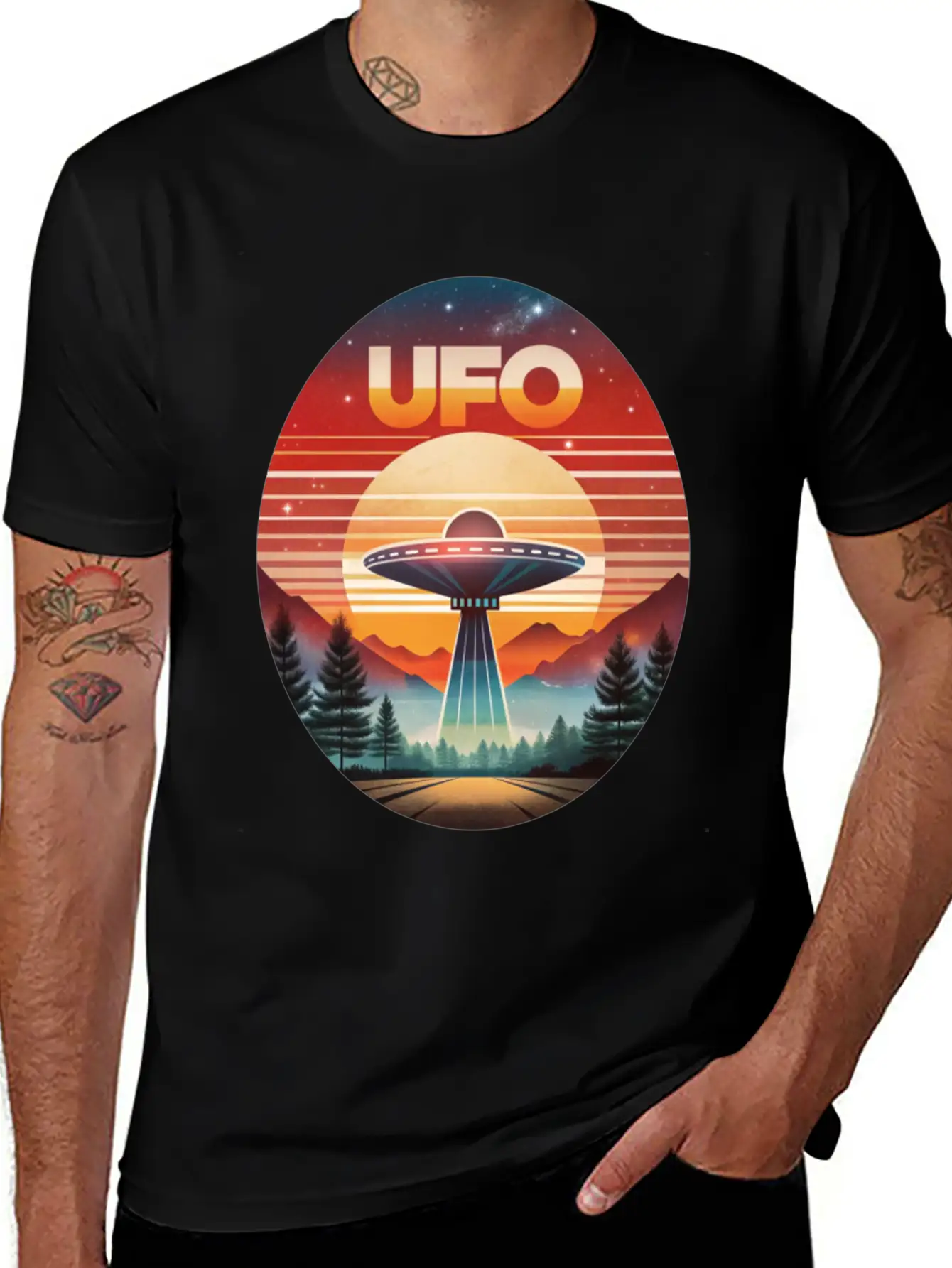 Vintage UFO Sunset Streetwear Style Soft Cotton Short Sleeve Tee – Unisex Wardrobe Staple