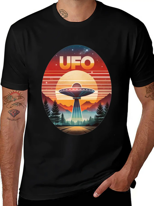 Vintage UFO Sunset Streetwear Style Soft Cotton Short Sleeve Tee – Unisex Wardrobe Staple
