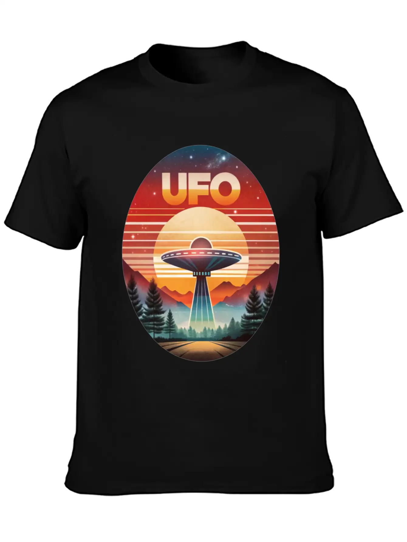 Vintage UFO Sunset Streetwear Style Soft Cotton Short Sleeve Tee – Unisex Wardrobe Staple
