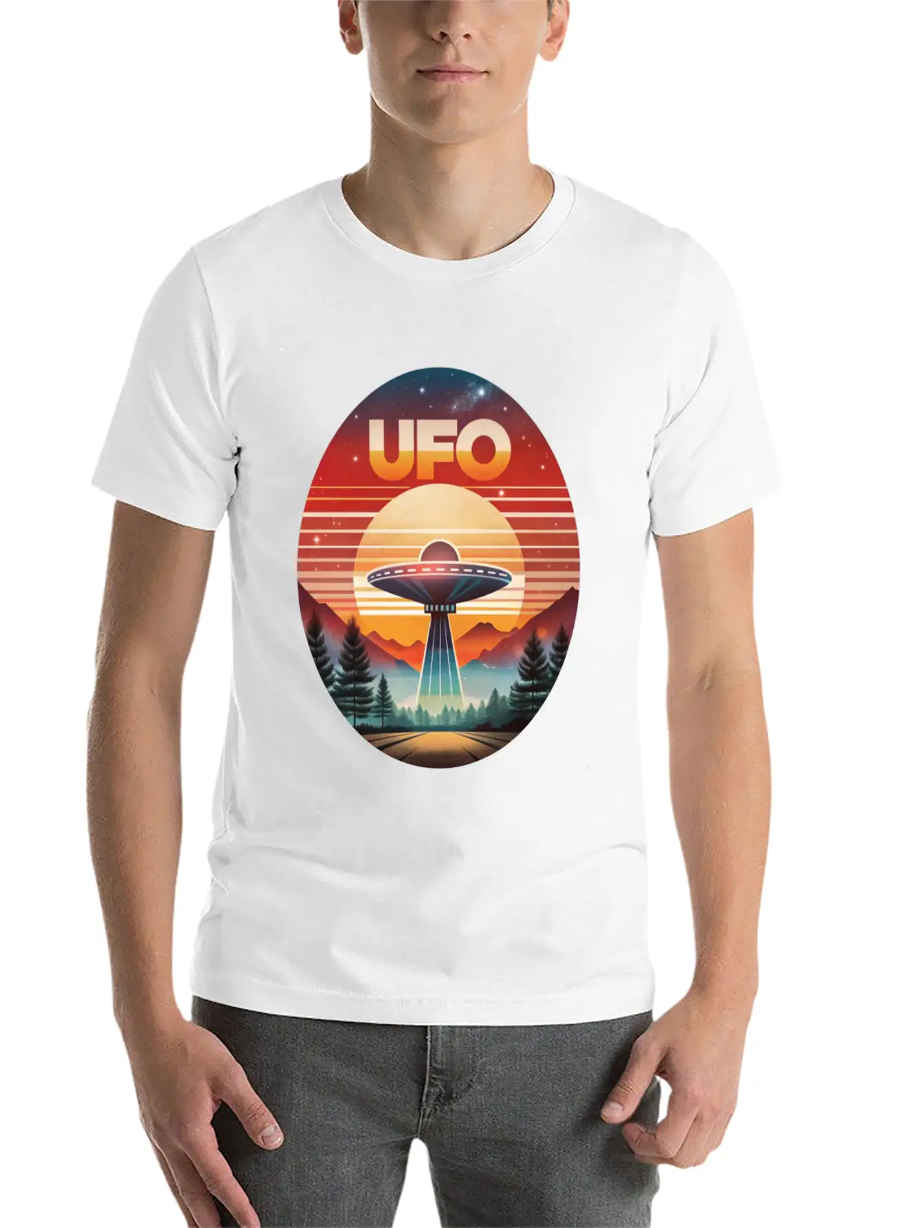 Vintage UFO Sunset Streetwear Style Soft Cotton Short Sleeve Tee – Unisex Wardrobe Staple