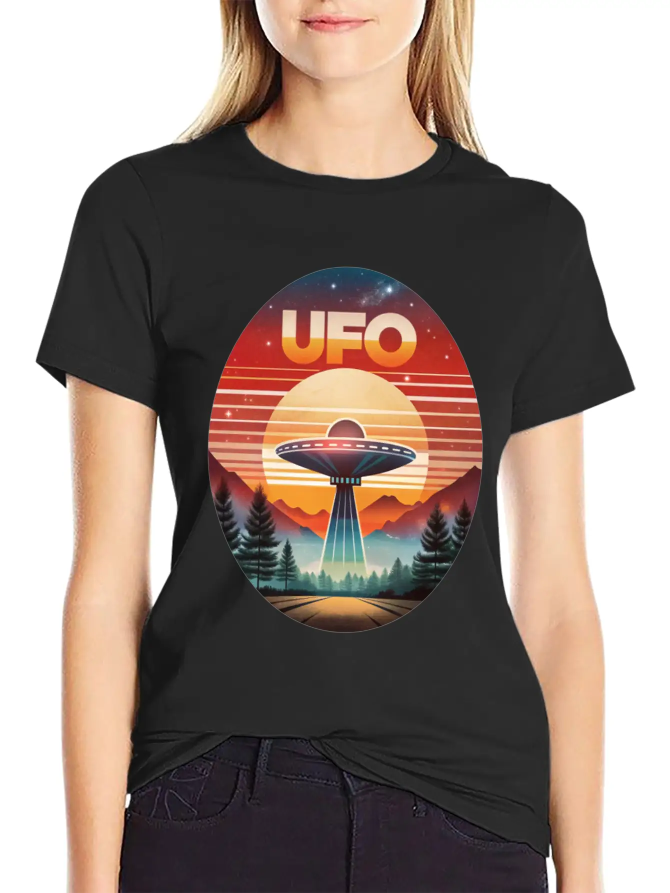 Vintage UFO Sunset Streetwear Style Soft Cotton Short Sleeve Tee – Unisex Wardrobe Staple