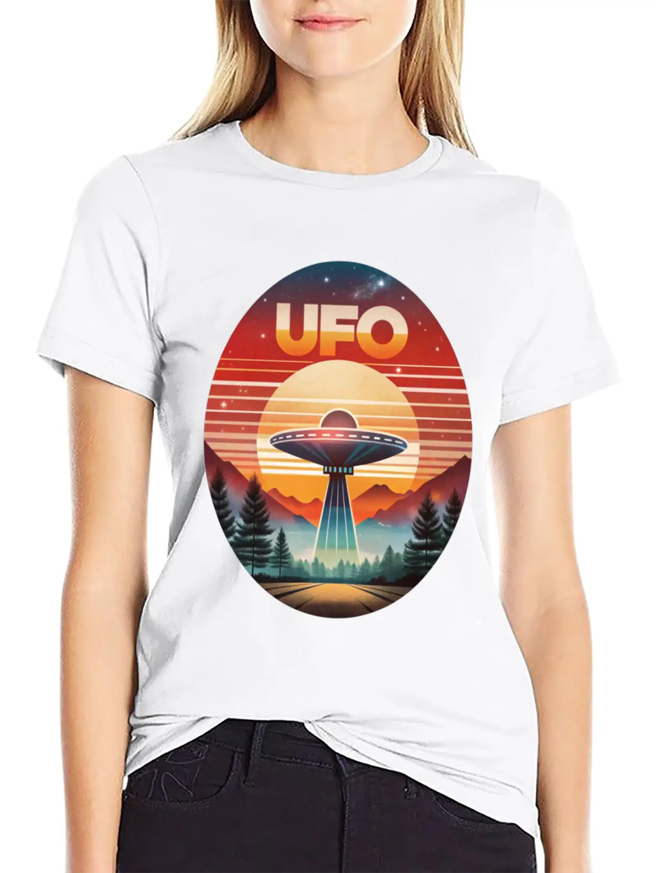 Vintage UFO Sunset Streetwear Style Soft Cotton Short Sleeve Tee – Unisex Wardrobe Staple