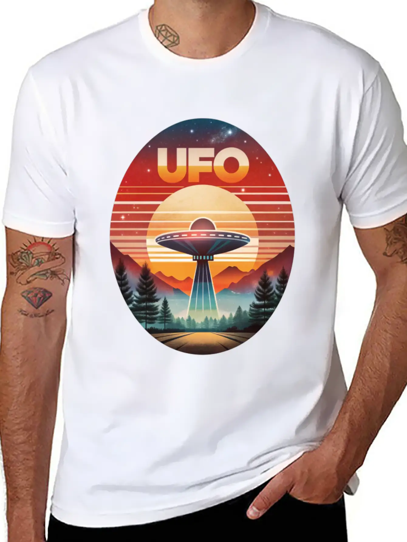 Vintage UFO Sunset Streetwear Style Soft Cotton Short Sleeve Tee – Unisex Wardrobe Staple