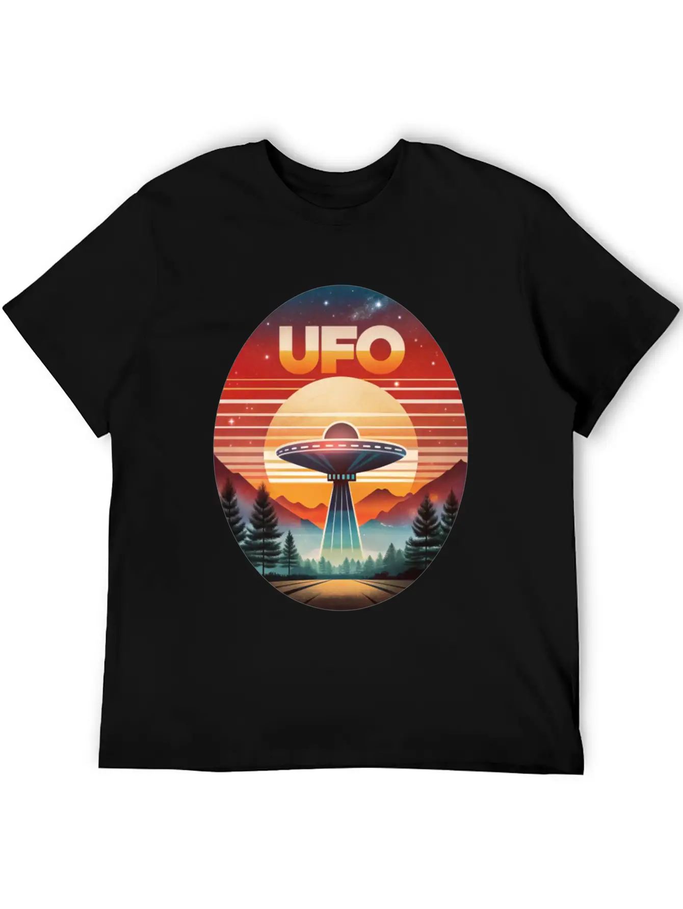 Vintage UFO Sunset Streetwear Style Soft Cotton Short Sleeve Tee – Unisex Wardrobe Staple