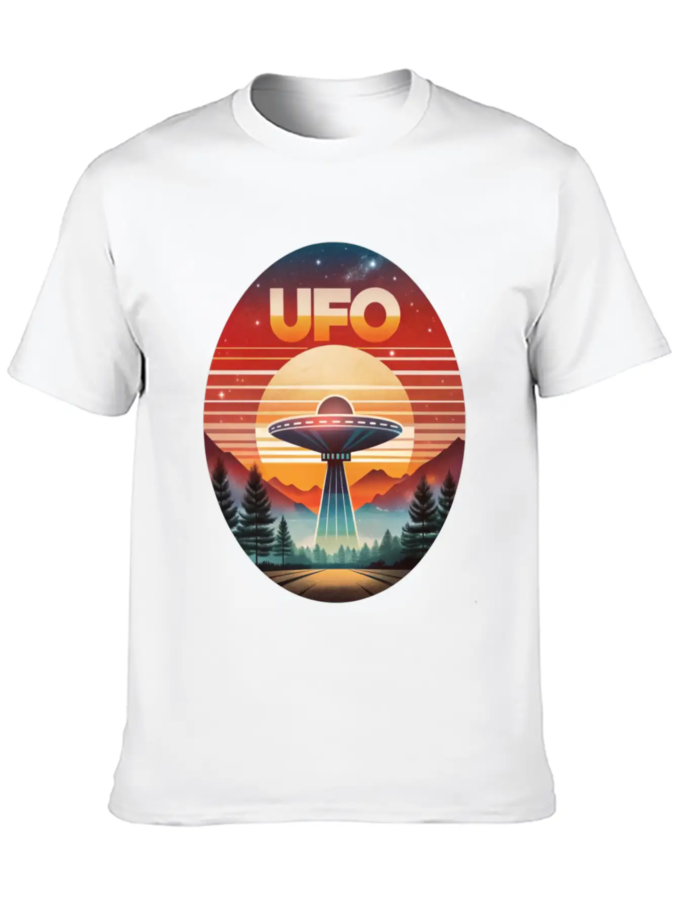 Vintage UFO Sunset Streetwear Style Soft Cotton Short Sleeve Tee – Unisex Wardrobe Staple