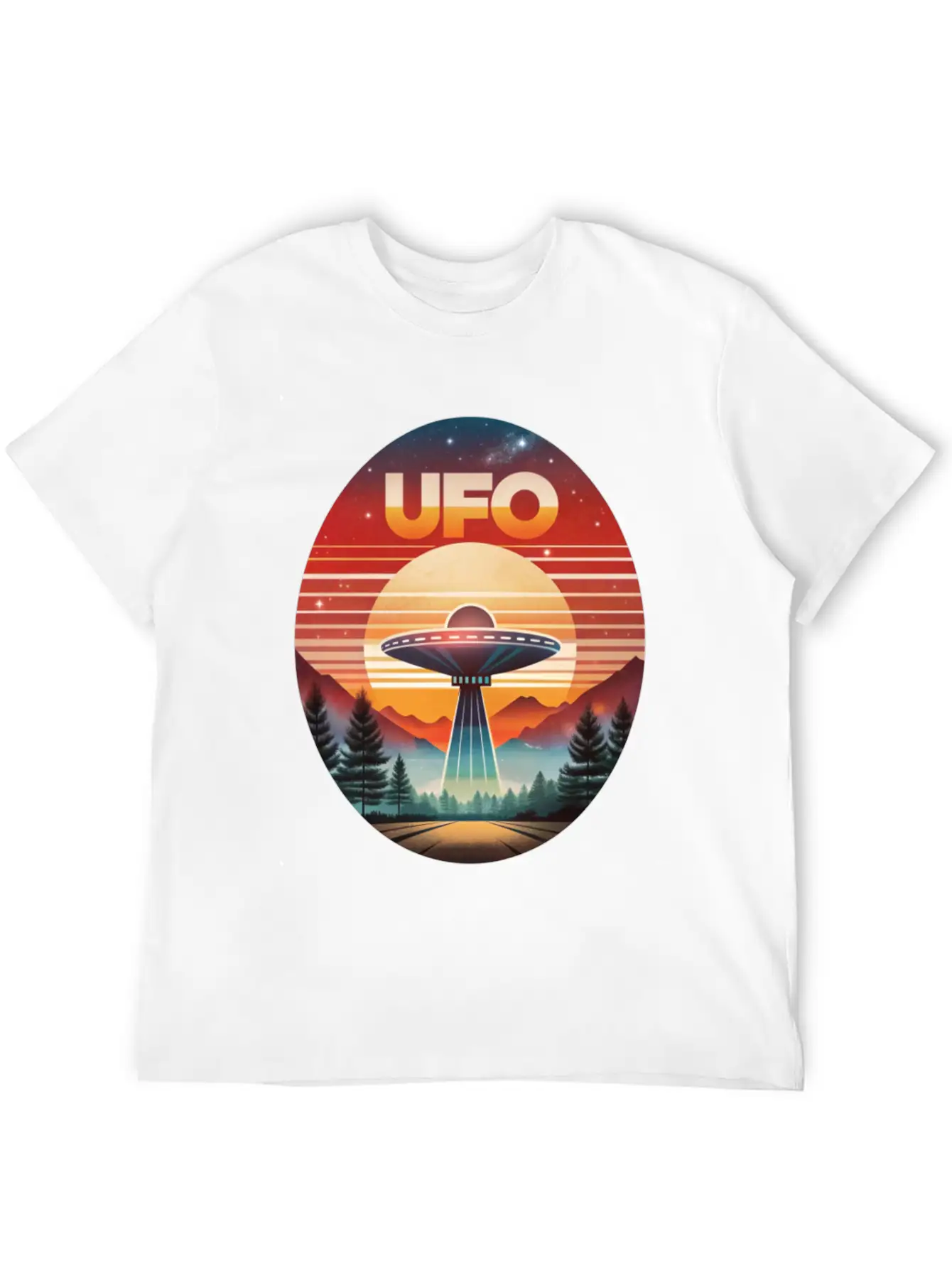 Vintage UFO Sunset Streetwear Style Soft Cotton Short Sleeve Tee – Unisex Wardrobe Staple