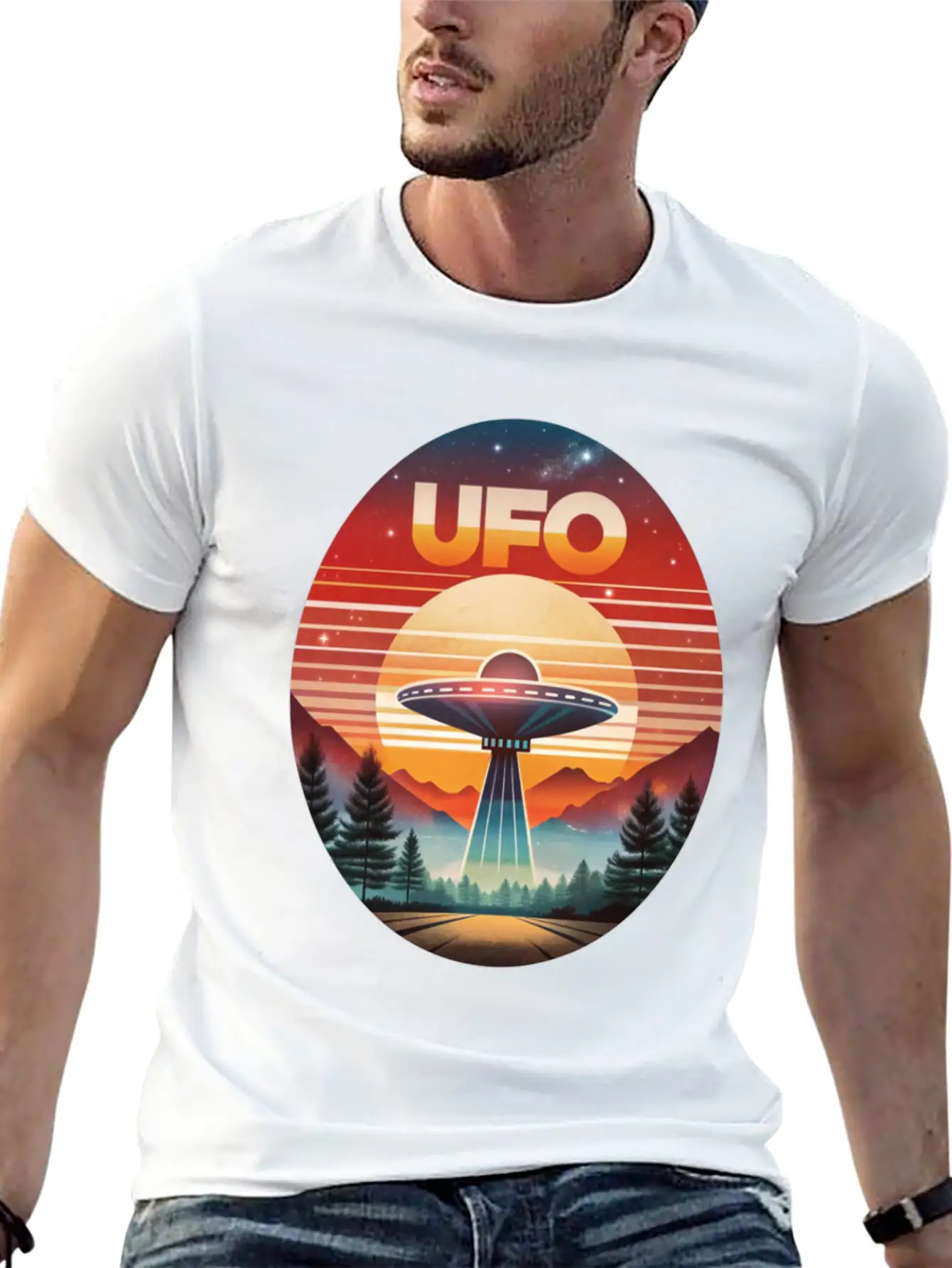Vintage UFO Sunset Streetwear Style Soft Cotton Short Sleeve Tee – Unisex Wardrobe Staple
