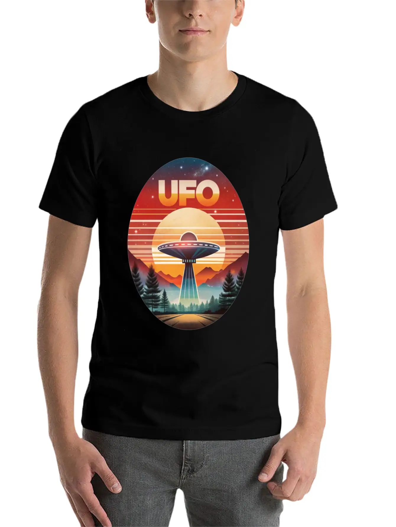Vintage UFO Sunset Streetwear Style Soft Cotton Short Sleeve Tee – Unisex Wardrobe Staple