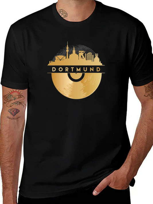Vinyl-Record-Player Disco-Music Skyline-Dortmund Modern Fit Casual T-Shirt – Clean And Versatile Design