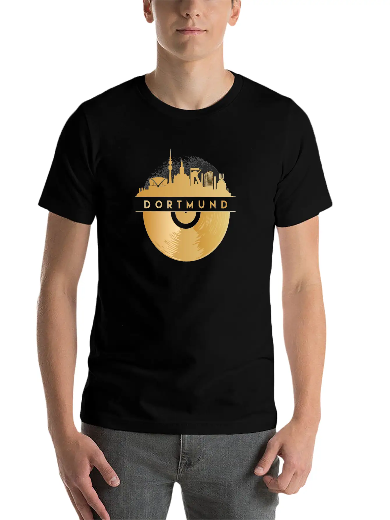 Vinyl-Record-Player Disco-Music Skyline-Dortmund Modern Fit Casual T-Shirt – Clean And Versatile Design