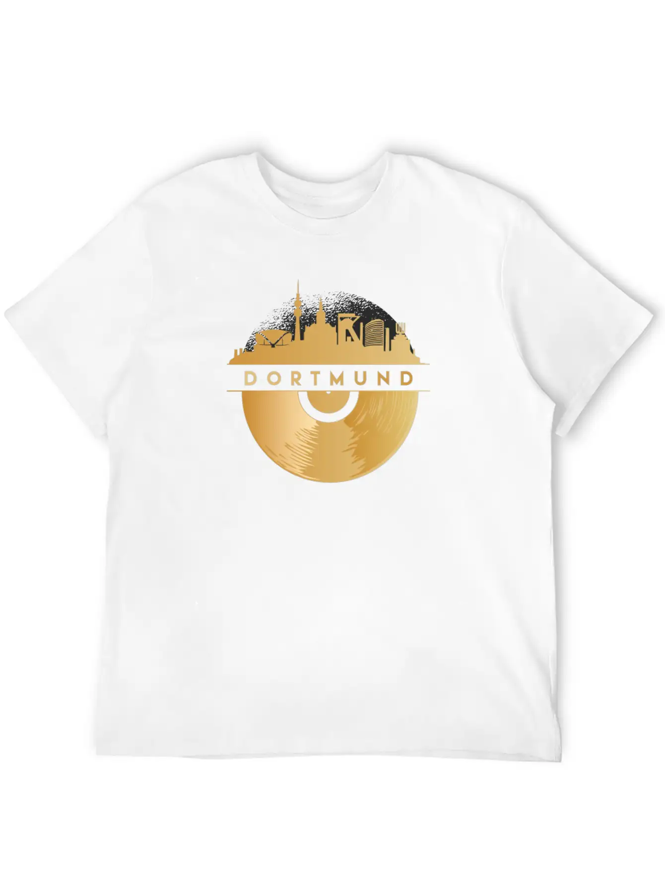 Vinyl-Record-Player Disco-Music Skyline-Dortmund Modern Fit Casual T-Shirt – Clean And Versatile Design