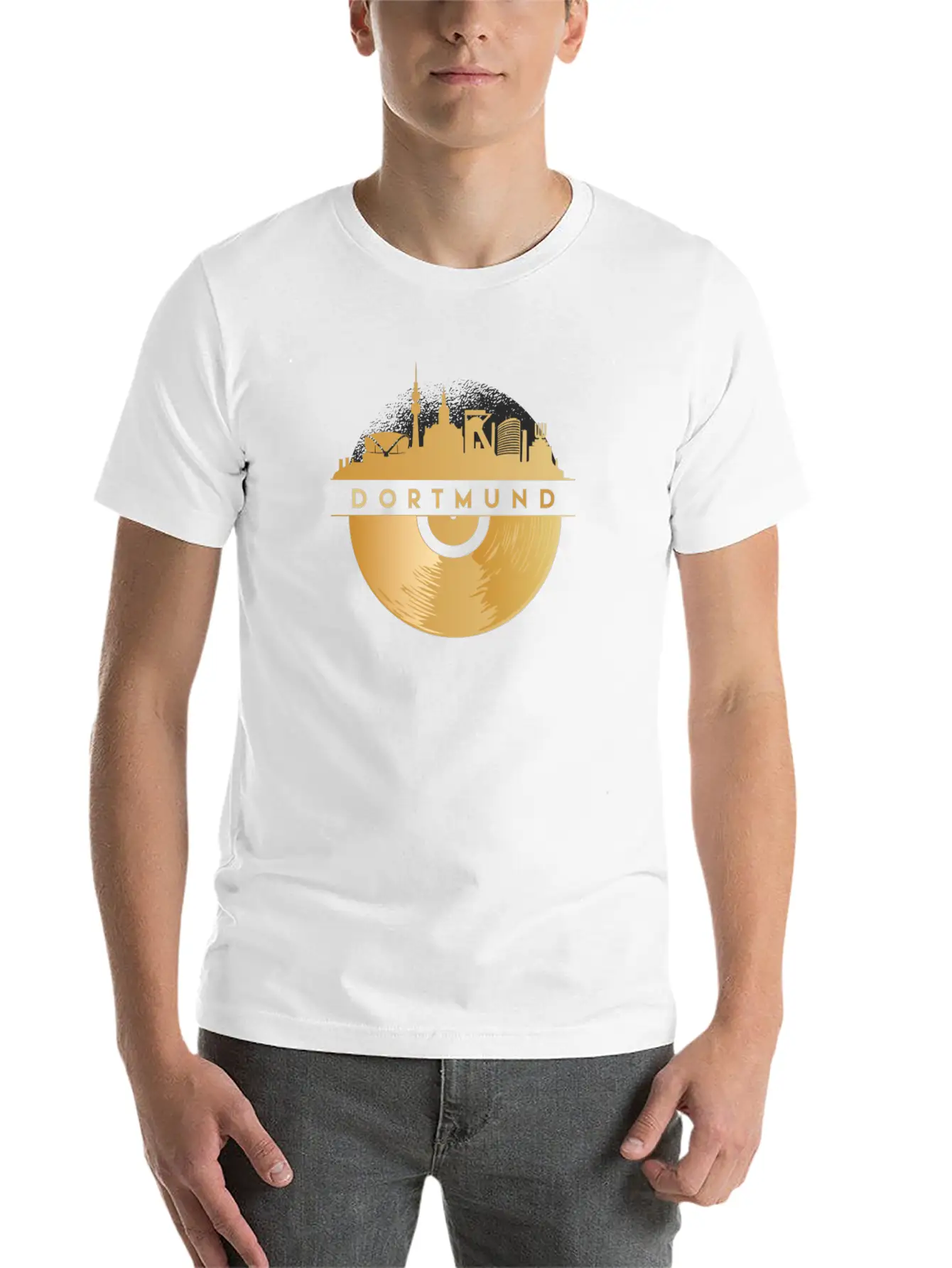 Vinyl-Record-Player Disco-Music Skyline-Dortmund Modern Fit Casual T-Shirt – Clean And Versatile Design