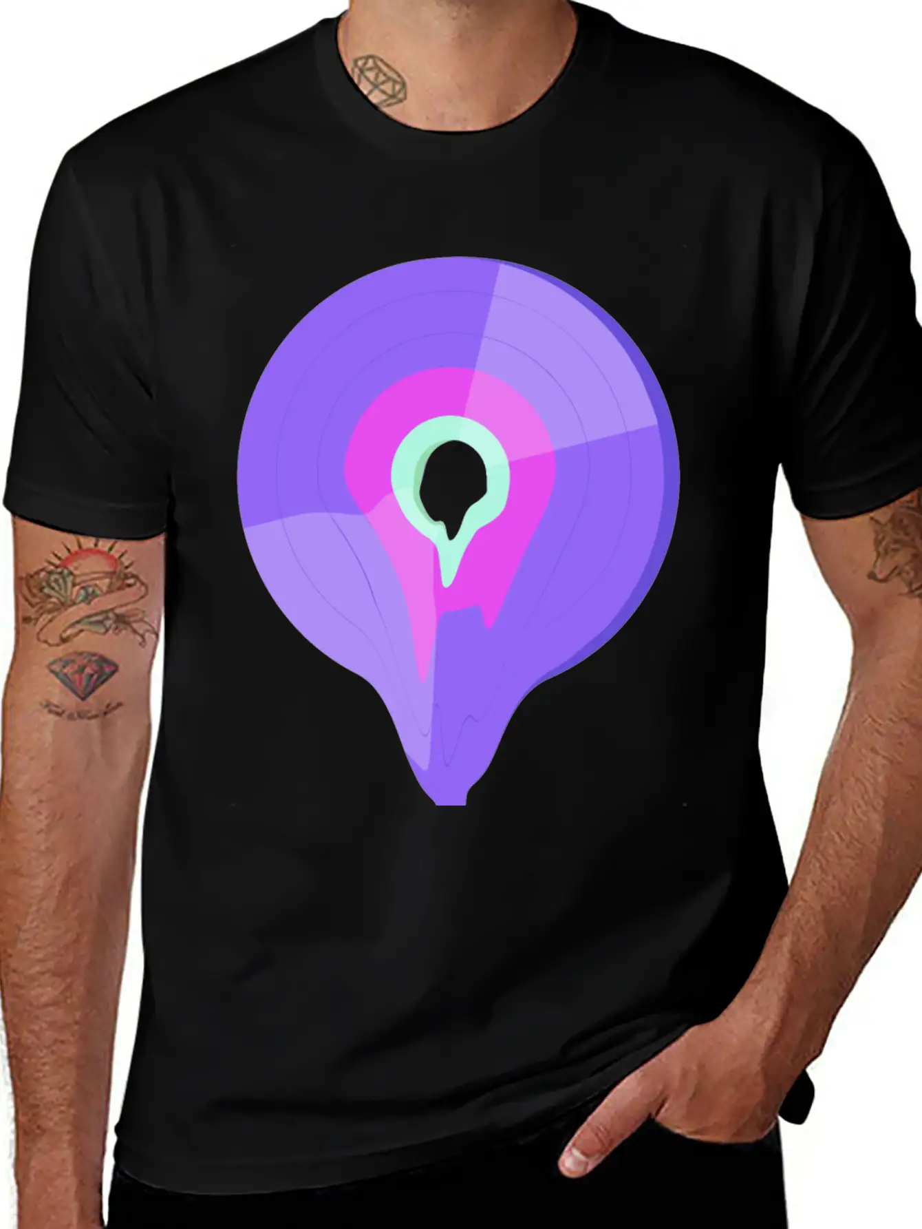 Vinyl Record Retro Melting Lila Pink Green Essential Cotton Tee For Daily Outfits – Unisex Style