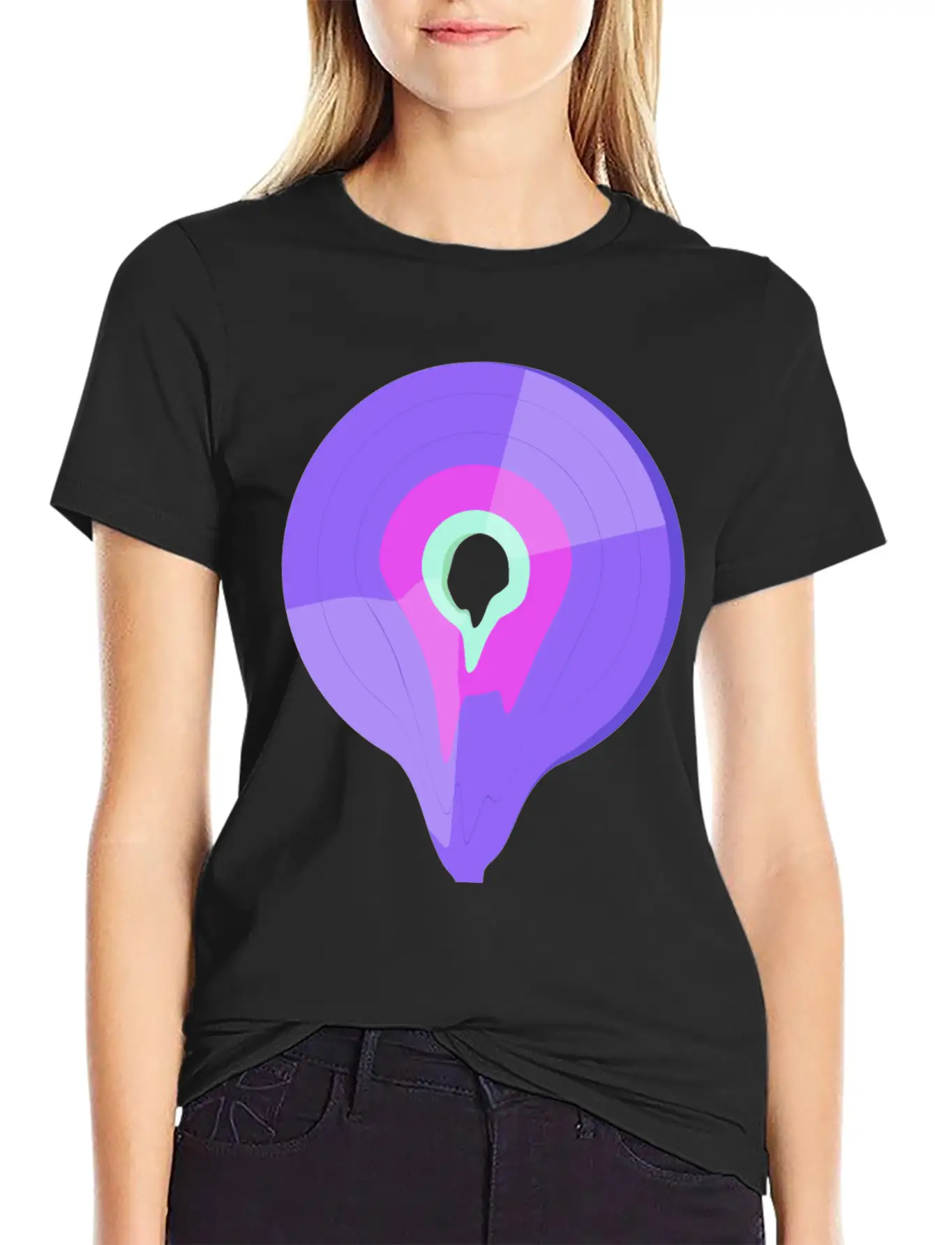 Vinyl Record Retro Melting Lila Pink Green Essential Cotton Tee For Daily Outfits – Unisex Style