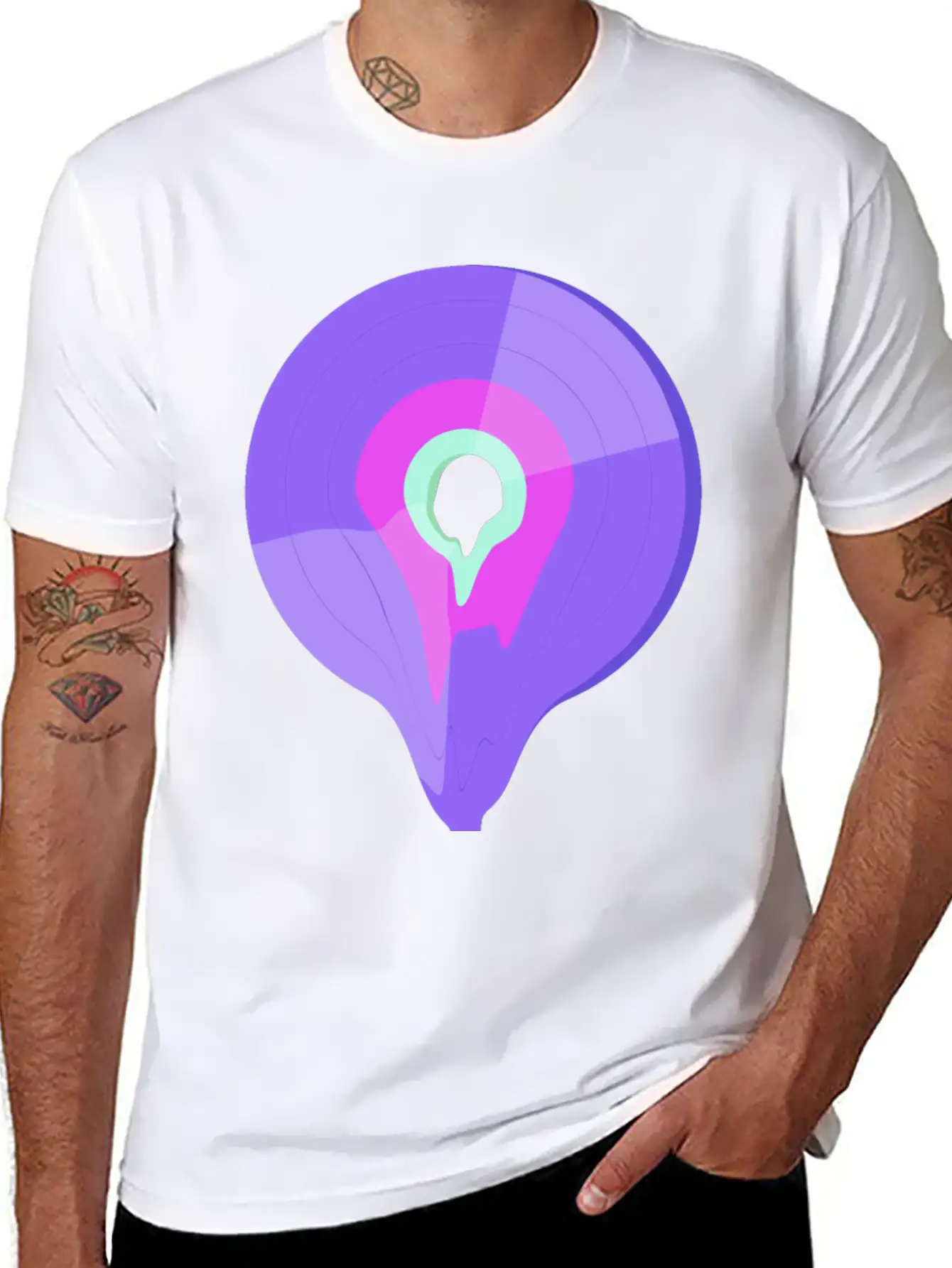 Vinyl Record Retro Melting Lila Pink Green Essential Cotton Tee For Daily Outfits – Unisex Style