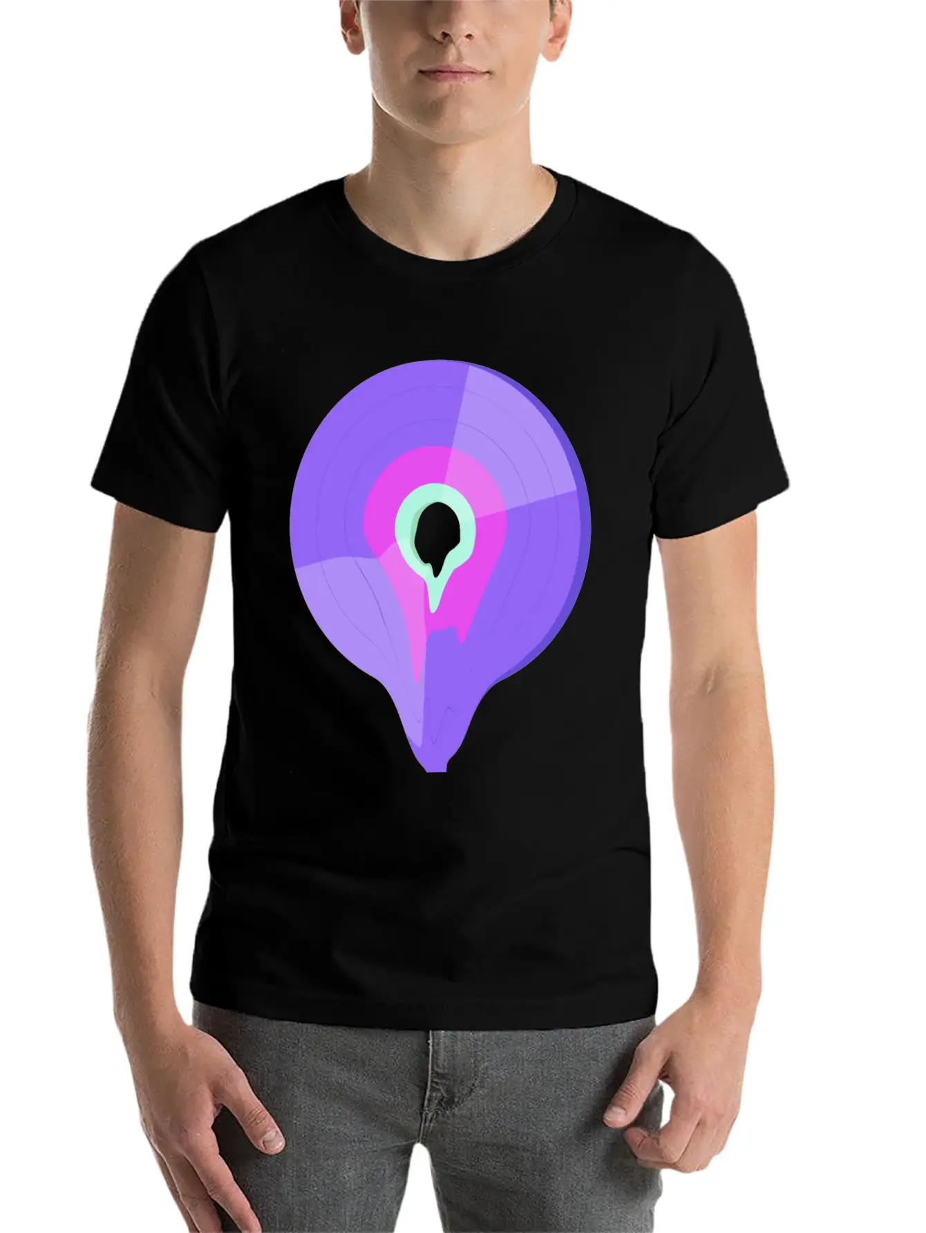 Vinyl Record Retro Melting Lila Pink Green Essential Cotton Tee For Daily Outfits – Unisex Style