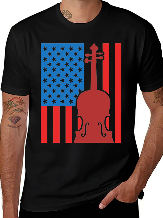 Violin USA Flag Essential Cotton Tee For Daily Outfits – Unisex Style