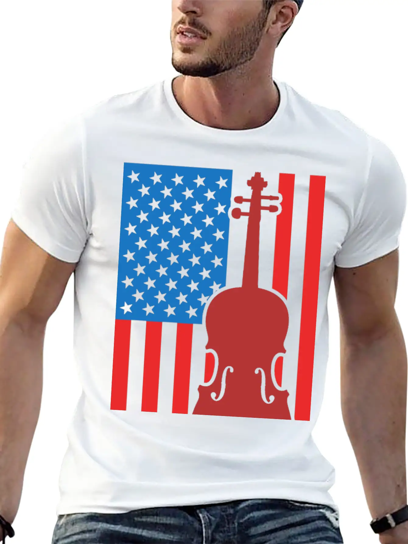 Violin USA Flag Essential Cotton Tee For Daily Outfits – Unisex Style