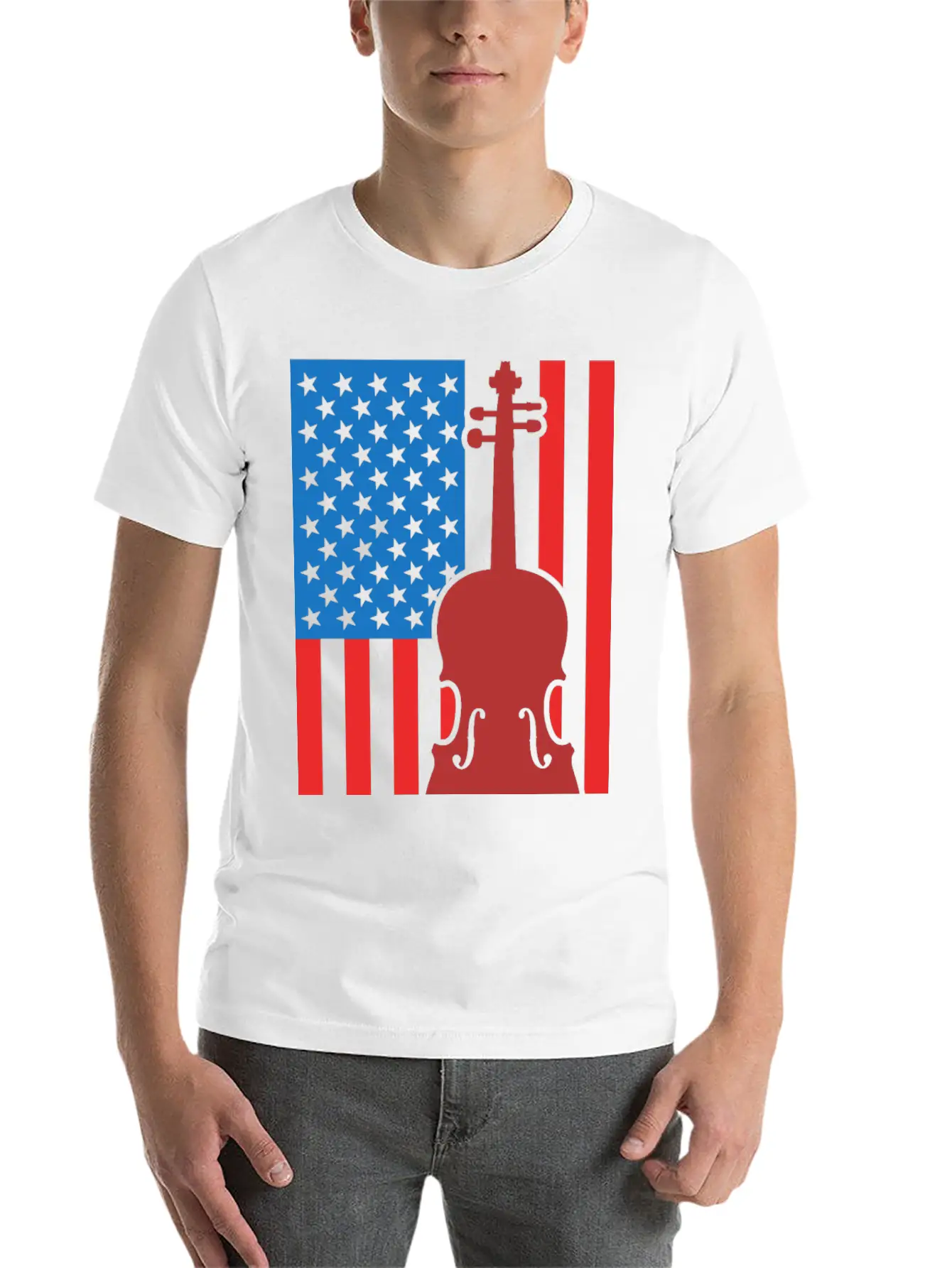 Violin USA Flag Essential Cotton Tee For Daily Outfits – Unisex Style