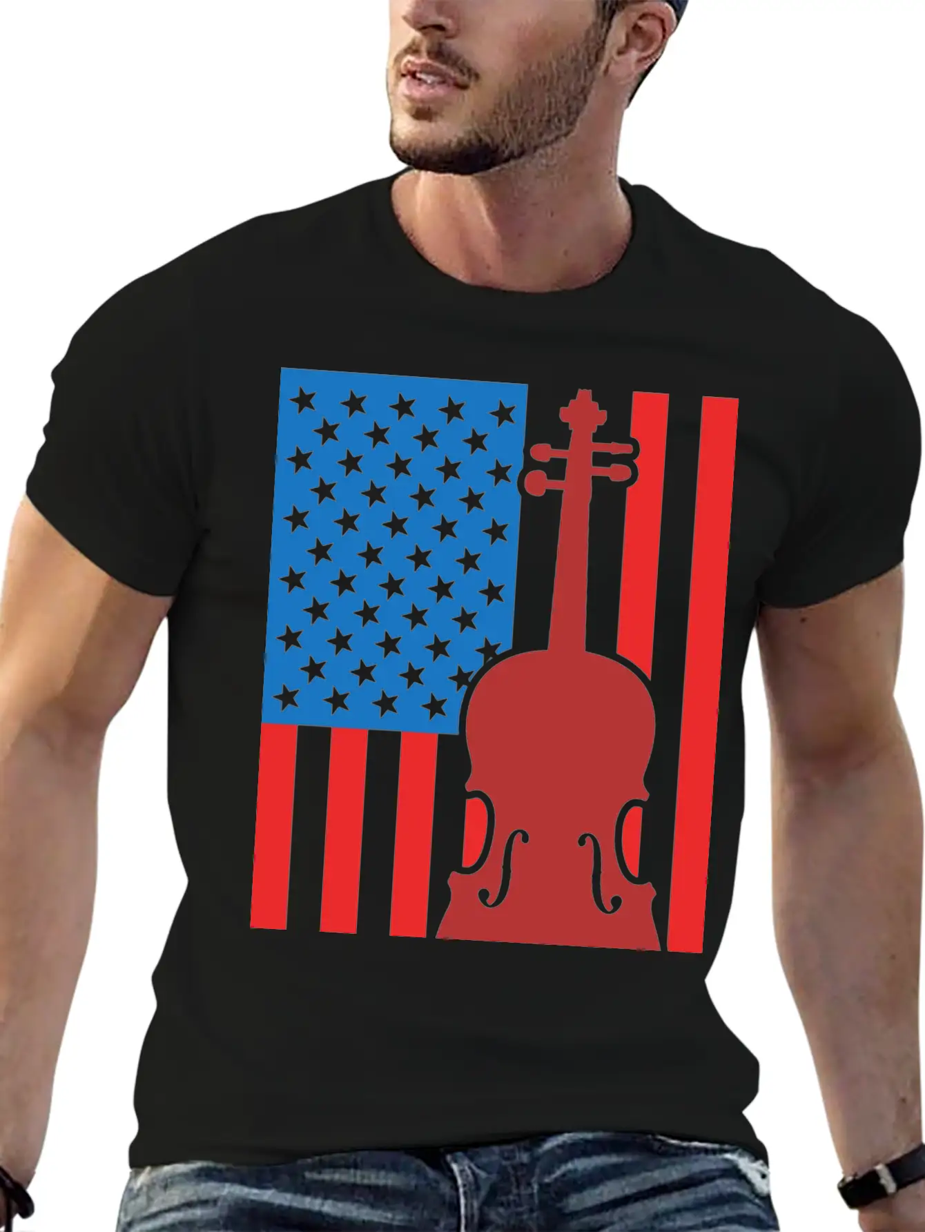 Violin USA Flag Essential Cotton Tee For Daily Outfits – Unisex Style