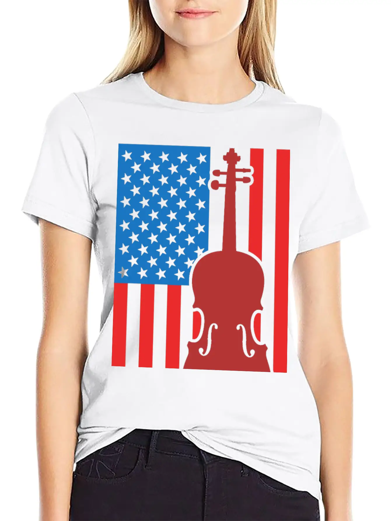 Violin USA Flag Essential Cotton Tee For Daily Outfits – Unisex Style