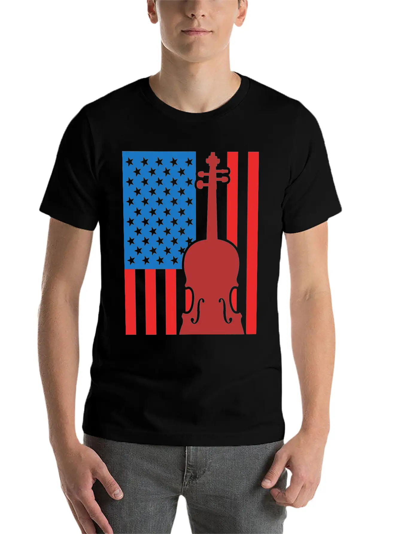 Violin USA Flag Essential Cotton Tee For Daily Outfits – Unisex Style