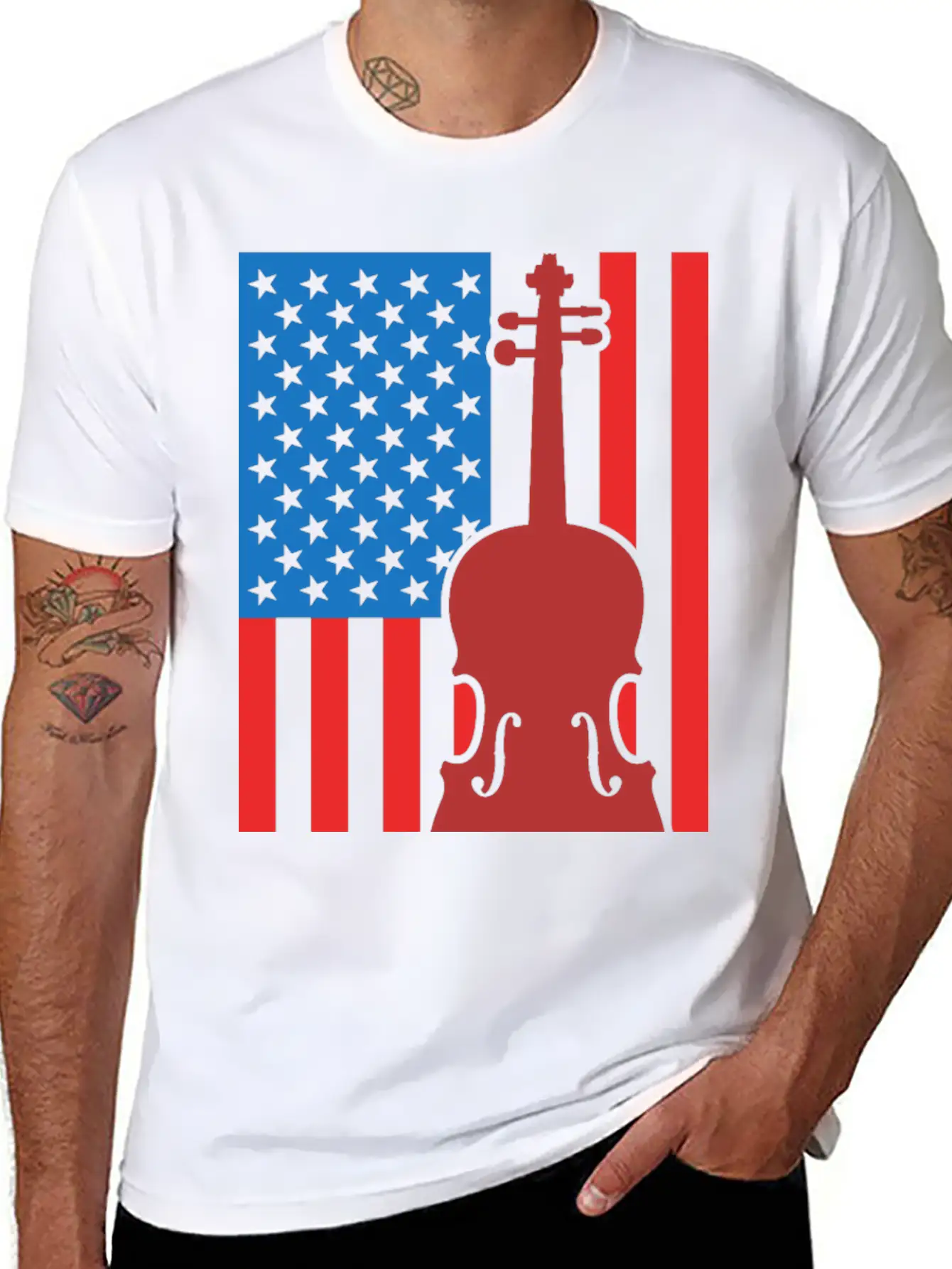 Violin USA Flag Essential Cotton Tee For Daily Outfits – Unisex Style