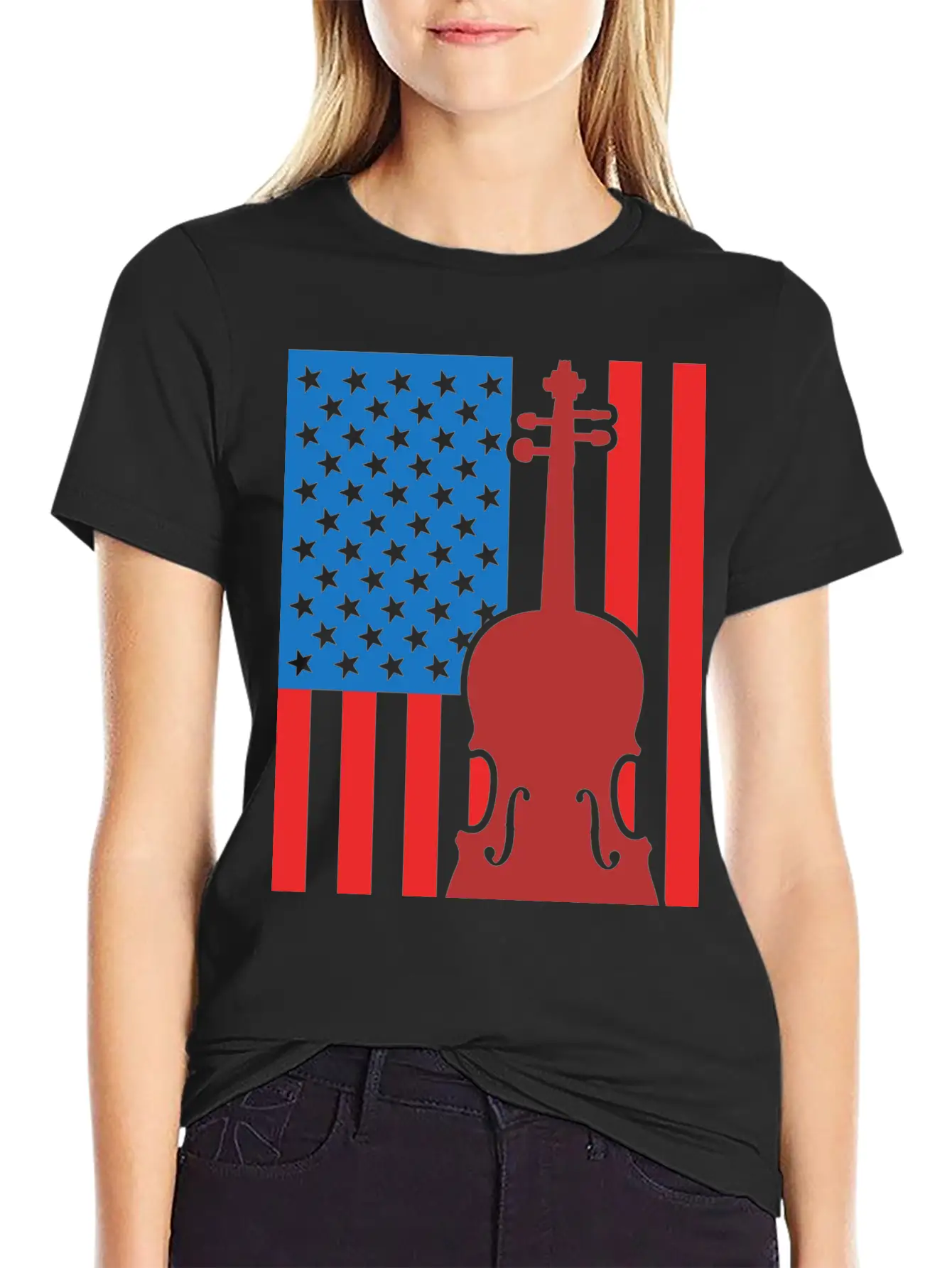 Violin USA Flag Essential Cotton Tee For Daily Outfits – Unisex Style