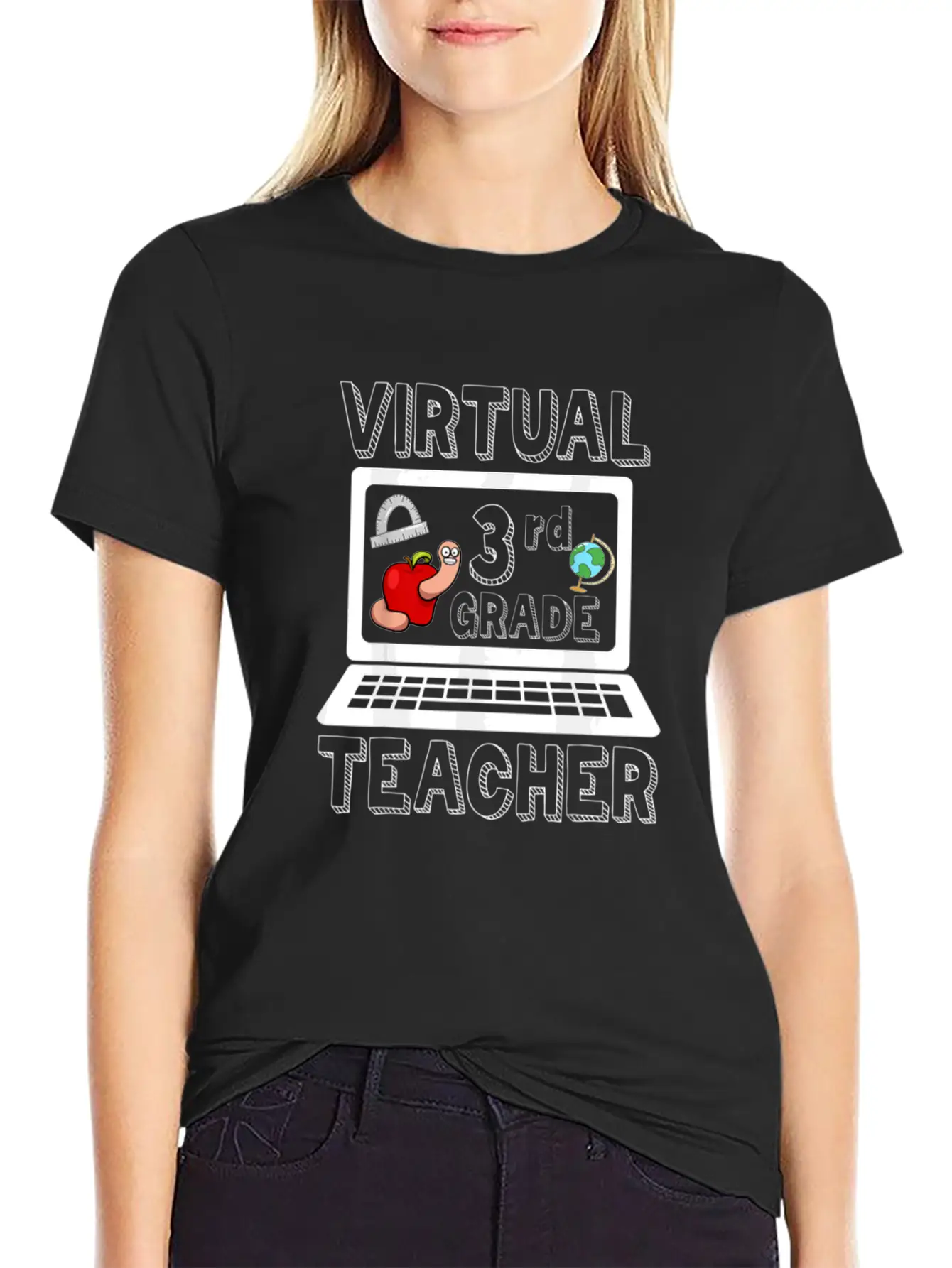 Virtual Third Grade Teacher Online Learning Back T Classic Fit Graphic Tee For Daily Comfort – Unisex Cotton Shirt