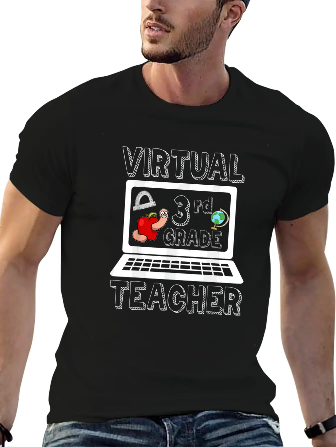 Virtual Third Grade Teacher Online Learning Back T Classic Fit Graphic Tee For Daily Comfort – Unisex Cotton Shirt