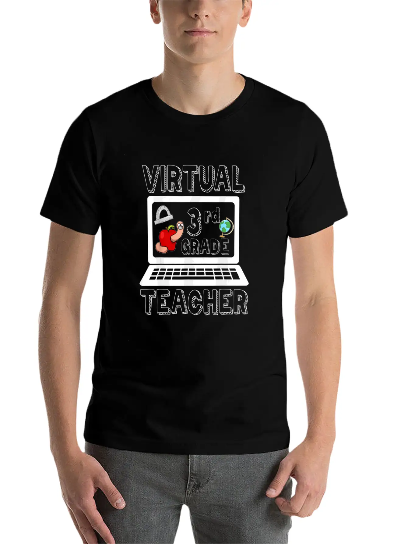 Virtual Third Grade Teacher Online Learning Back T Classic Fit Graphic Tee For Daily Comfort – Unisex Cotton Shirt