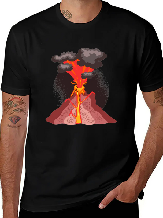 Volcano Geology Nature Illustration Motif Lightweight Cotton T-Shirt – Daily Comfort Graphic Shirt
