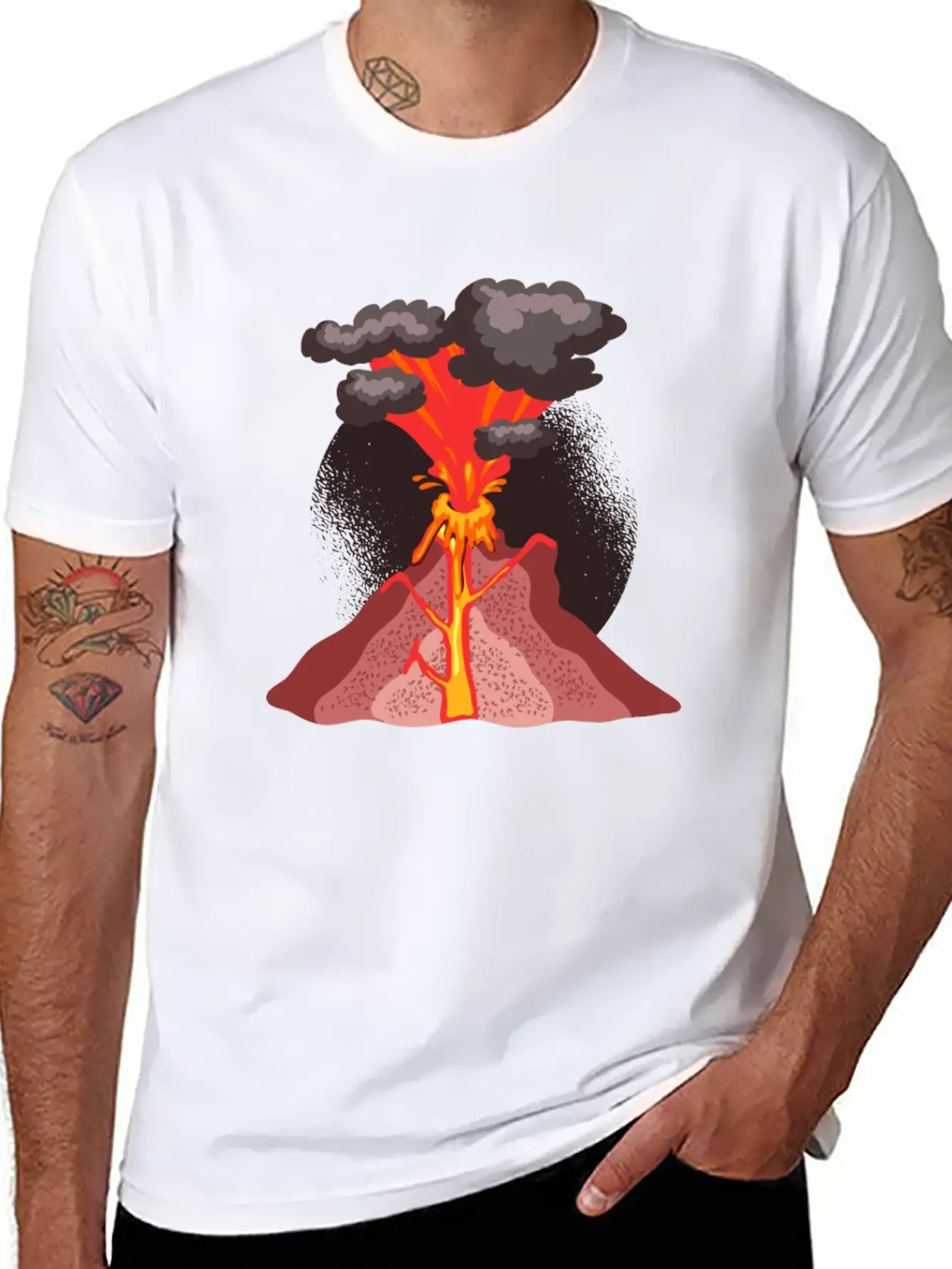 Volcano Geology Nature Illustration Motif Lightweight Cotton T-Shirt – Daily Comfort Graphic Shirt