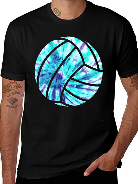 Volleyball Tie Dye Look Blue Purple Great For Boys Essential Cotton Tee For Daily Outfits – Unisex Style