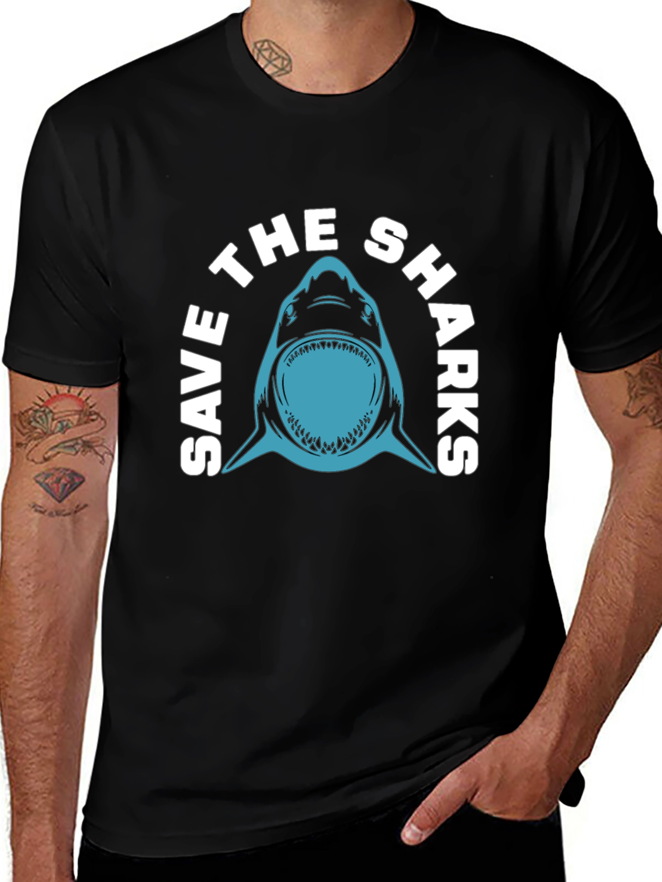 Save The Sharks Graphic T-Shirt - Black