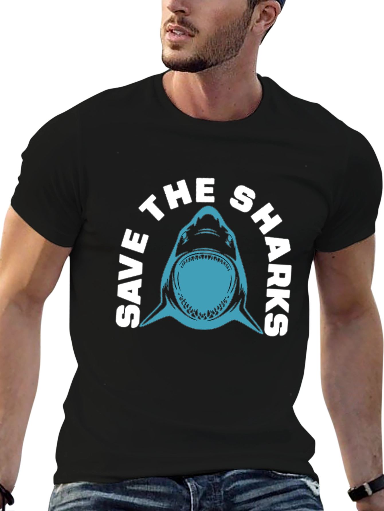 Save The Sharks Graphic T-Shirt - Black