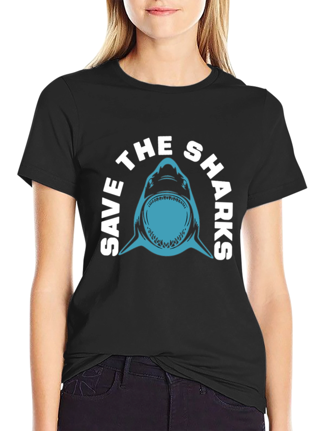 Save The Sharks Graphic T-Shirt - Black