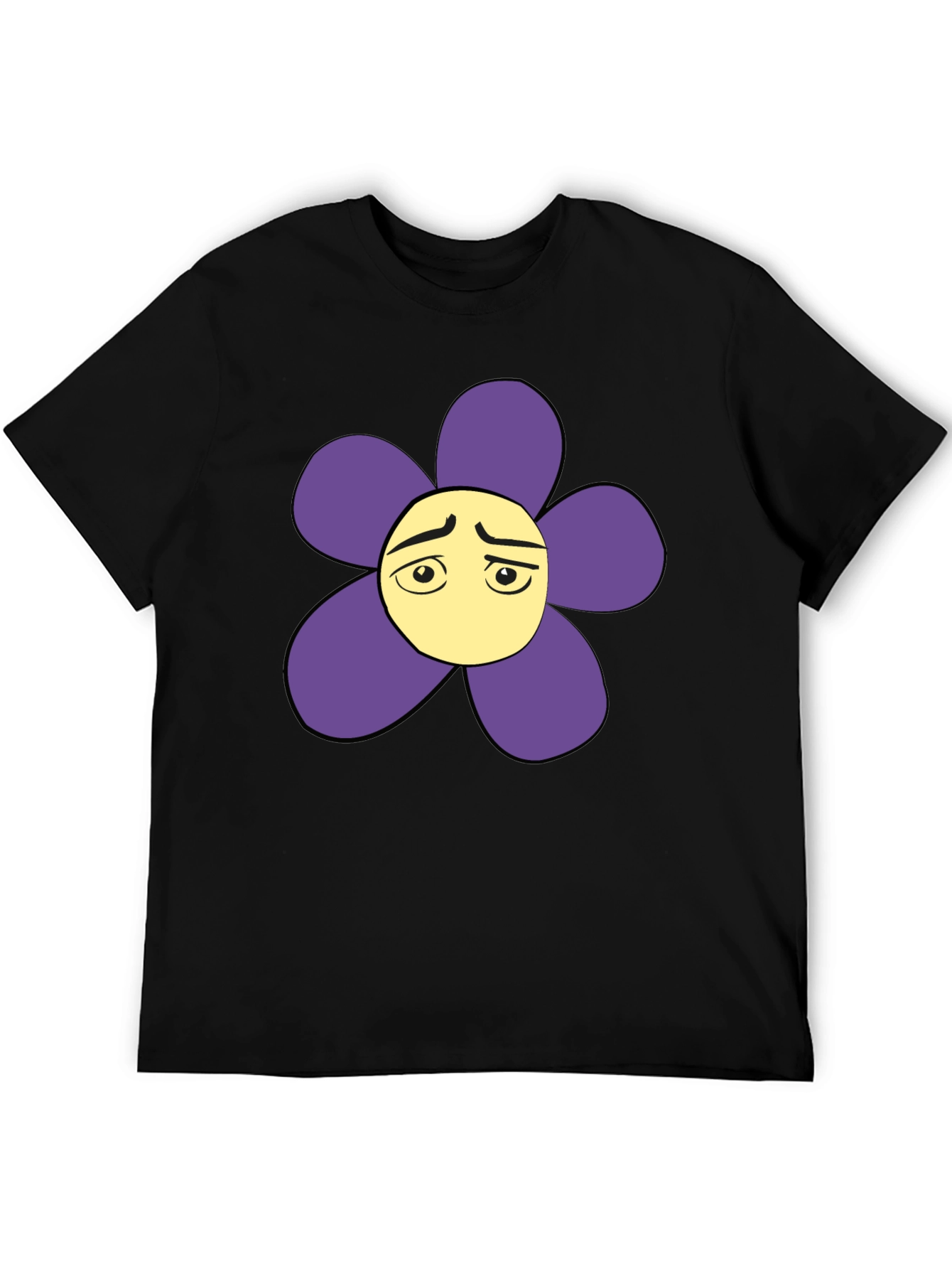 Sad Flower Graphic Black T-Shirt - Unisex Casual Tee