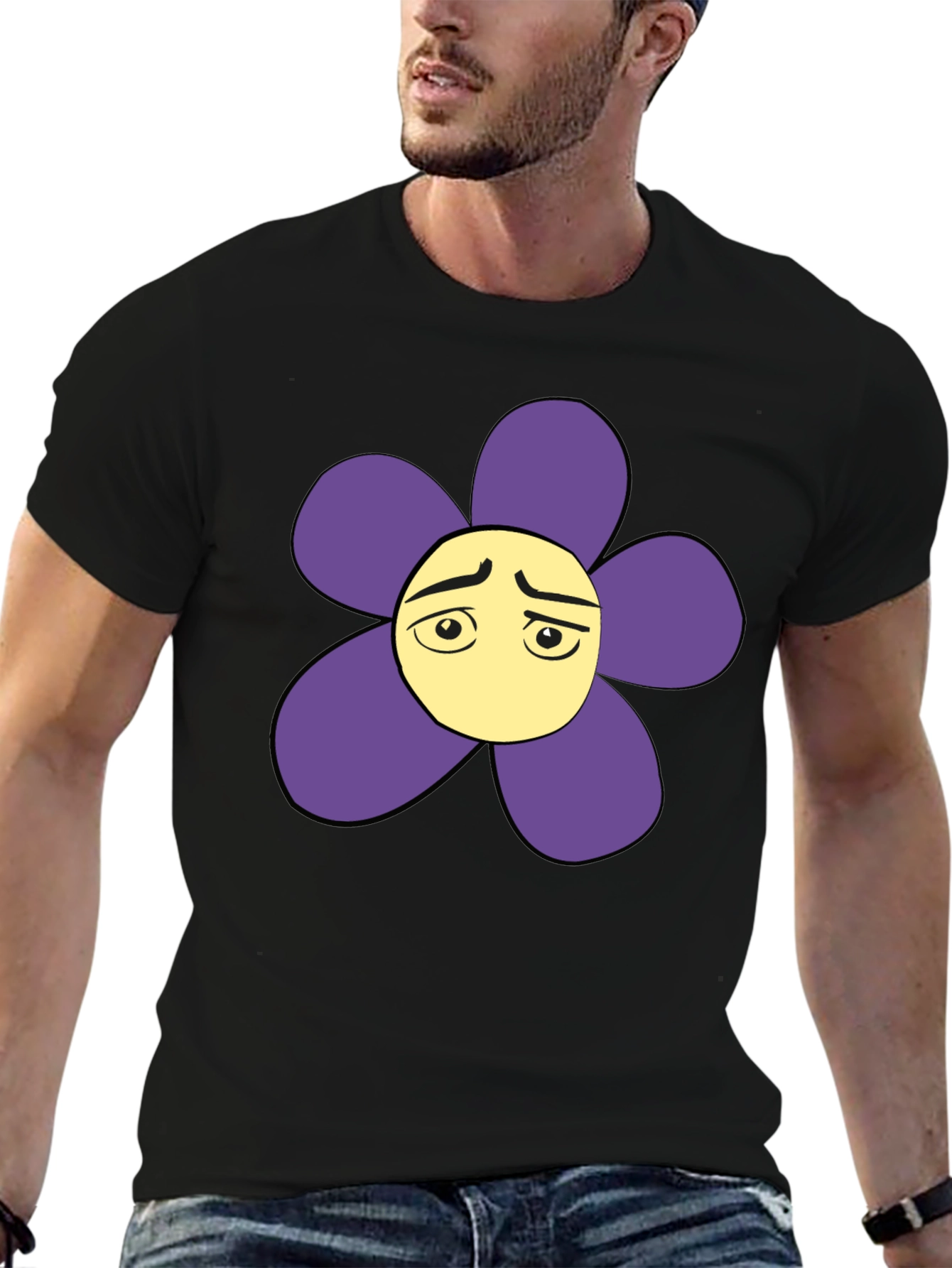 Sad Flower Graphic Black T-Shirt - Unisex Casual Tee