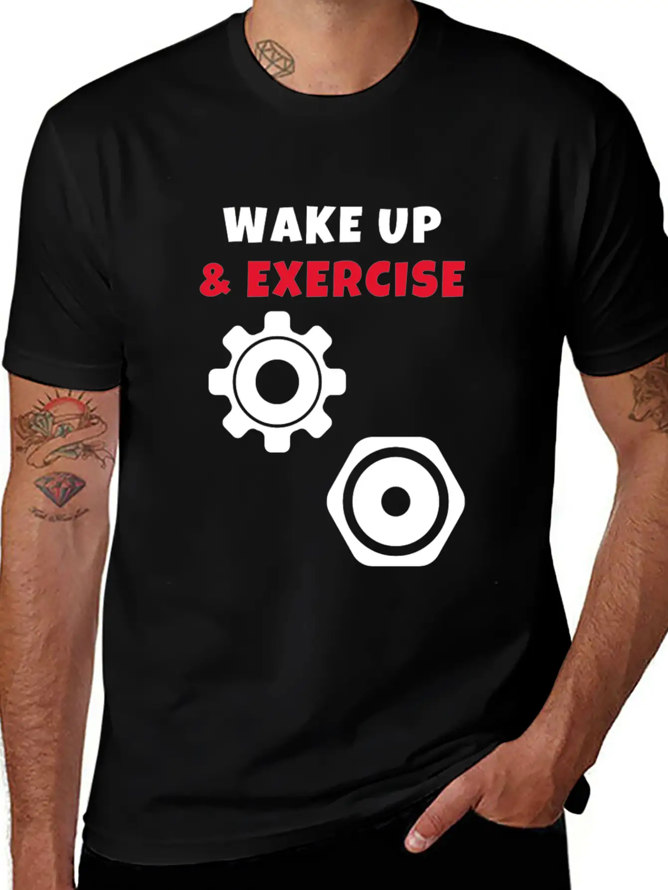 Wake Up And Exercise Weight Plates Stylish Everyday T-Shirt ��� Unisex Basic Cotton Tee
