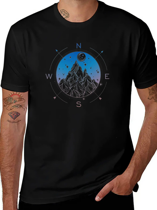 Wanderlust Tattoo Of Hand Drawn Mountain Wind Comp Modern Fit Casual T-Shirt ��� Clean And Versatile Design