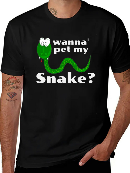 Wanna Pet My Snake? Cartoon Snake Design Modern Fit Casual T-Shirt – Clean And Versatile Design