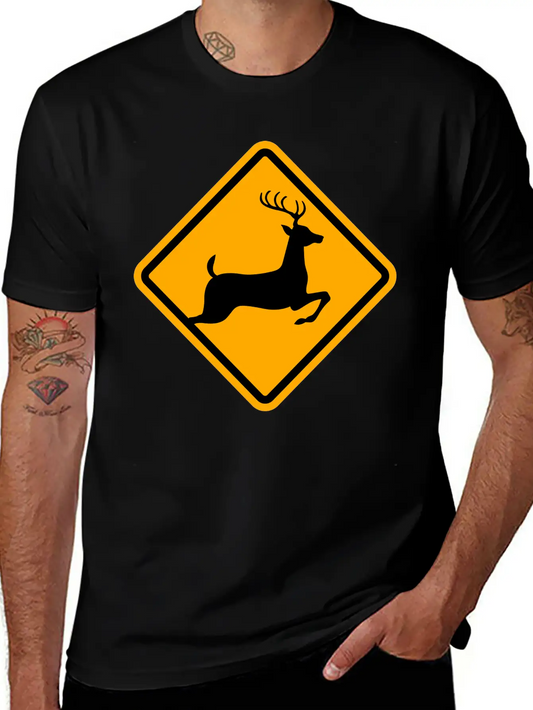 Warning: Deer On The Road Unisex Casual T-Shirt – Clean Design For Daily Comfort