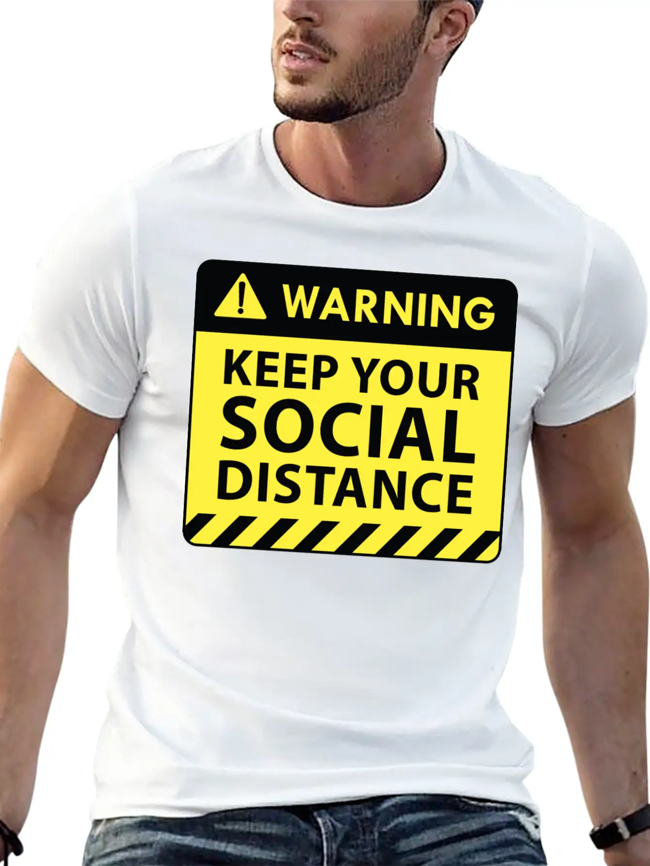 Warning Social Distance Basic Graphic T-Shirt – Daily Comfort In Soft Cotton