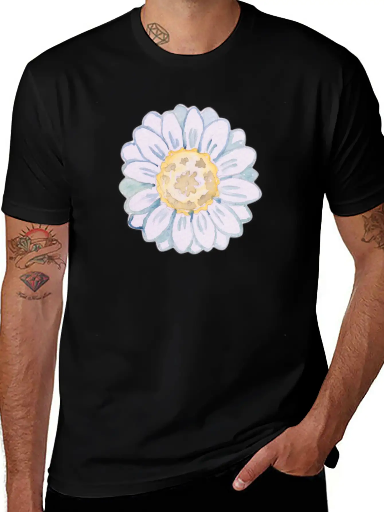 Watercolor Daisy Modern Fit Casual T-Shirt – Clean And Versatile Design