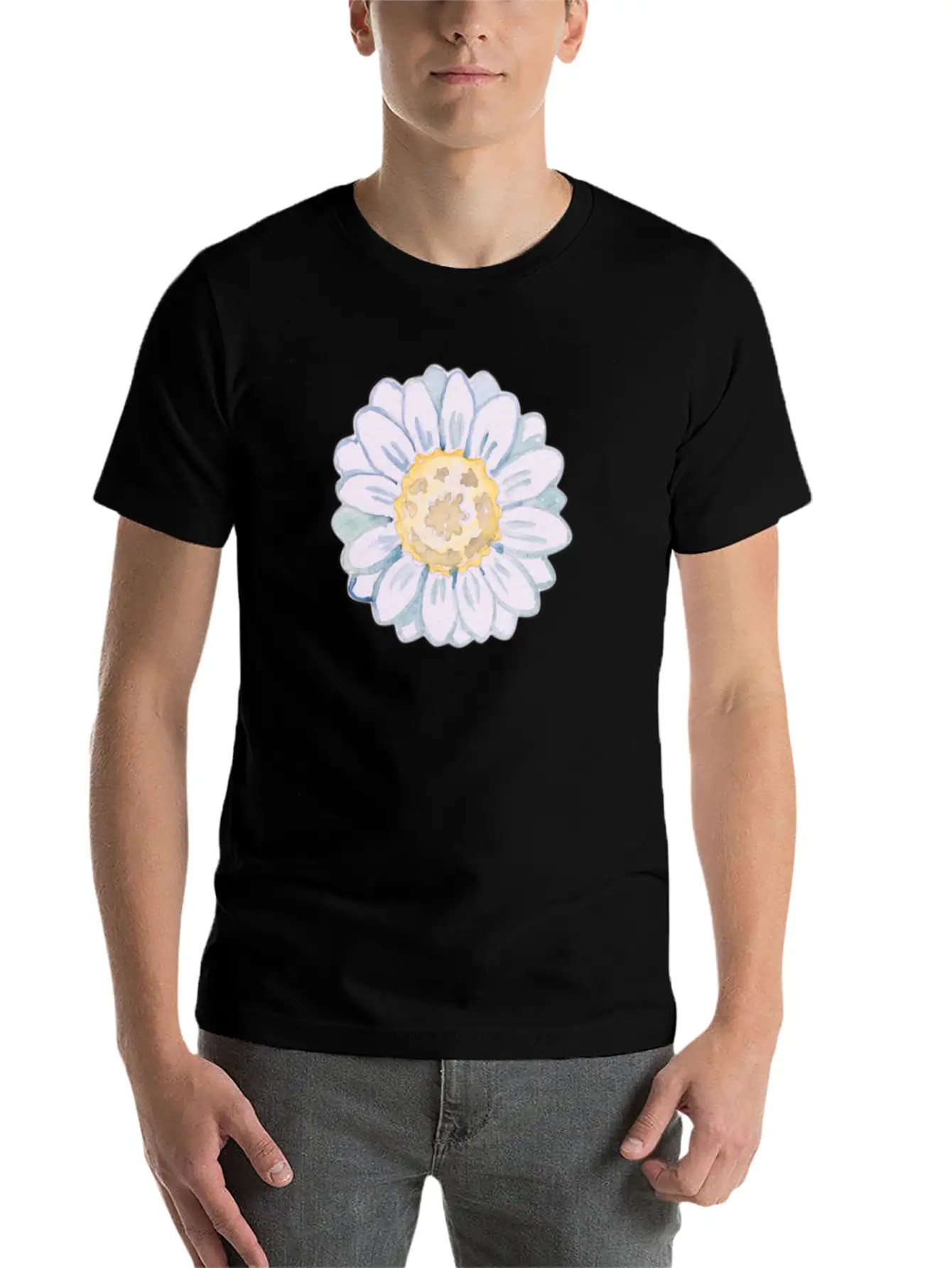 Watercolor Daisy Modern Fit Casual T-Shirt – Clean And Versatile Design