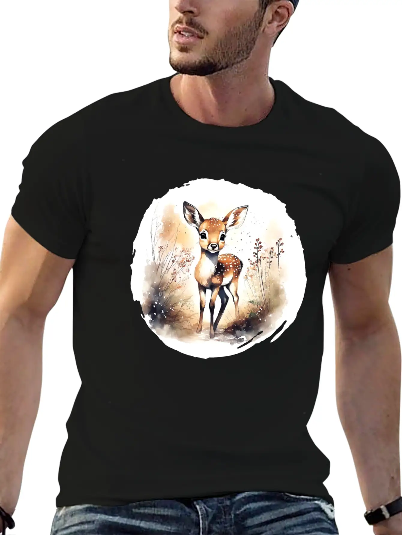 Watercolor Fawn Modern Fit Casual T-Shirt ��� Clean And Versatile Design