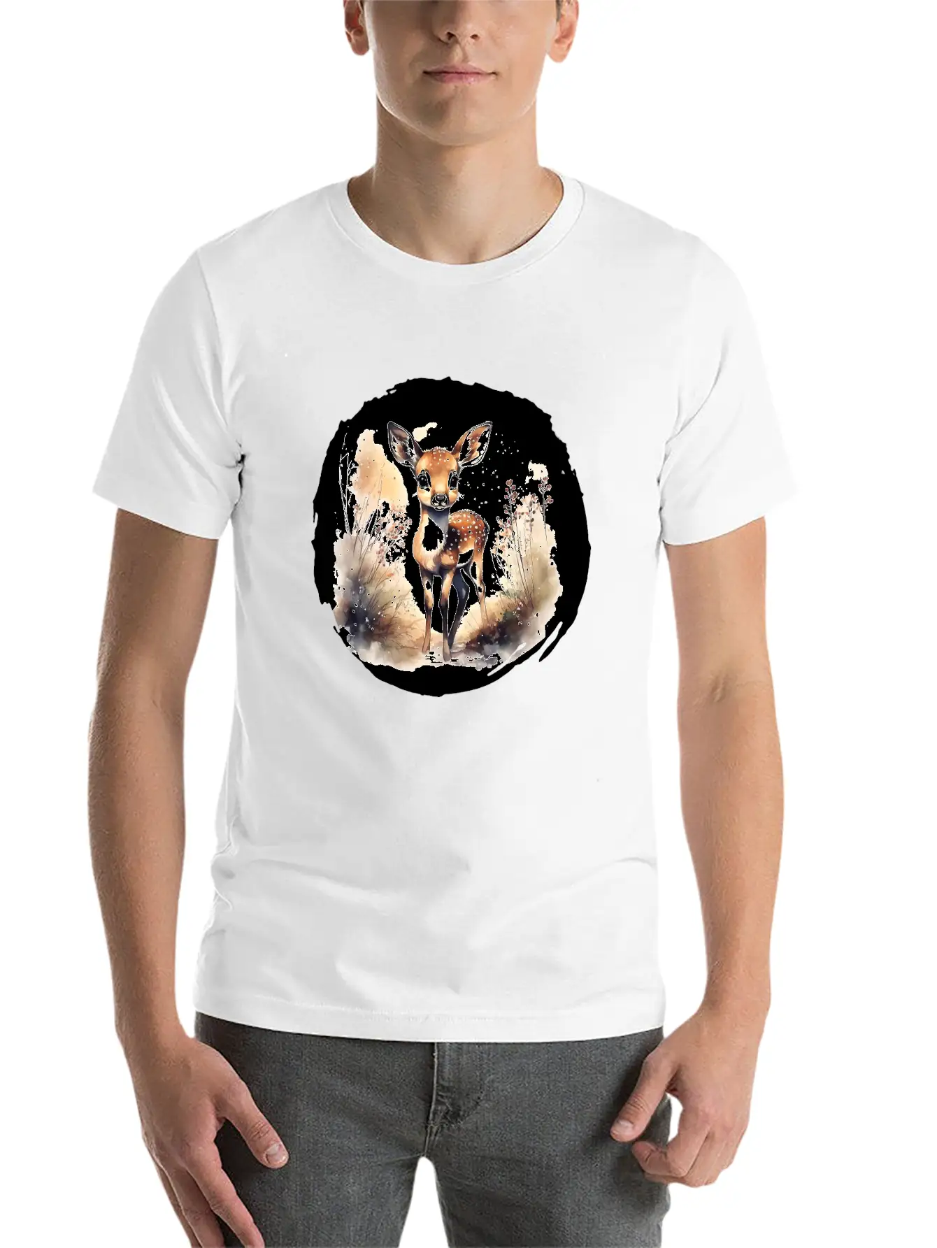 Watercolor Fawn Modern Fit Casual T-Shirt ��� Clean And Versatile Design