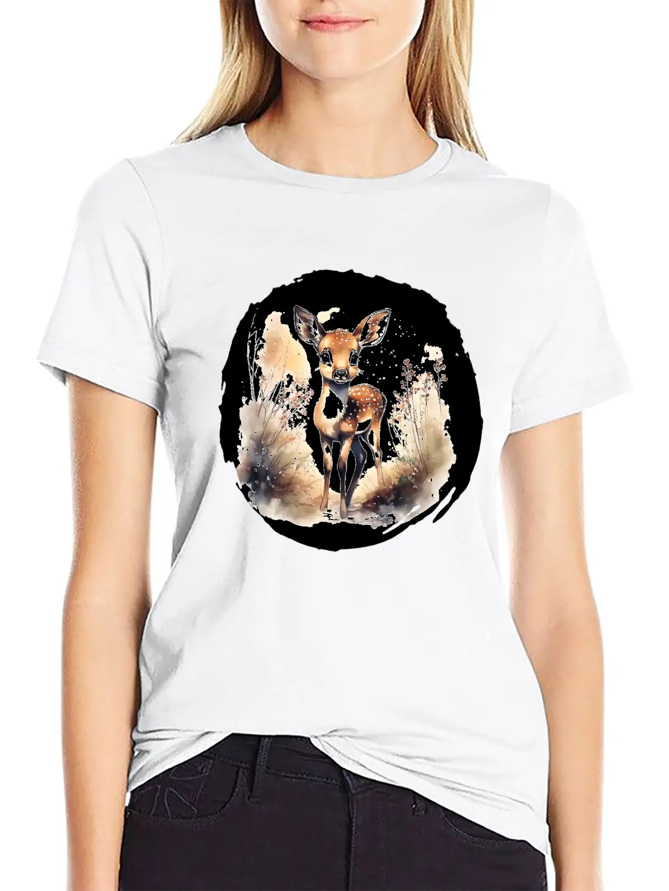 Watercolor Fawn Modern Fit Casual T-Shirt ��� Clean And Versatile Design