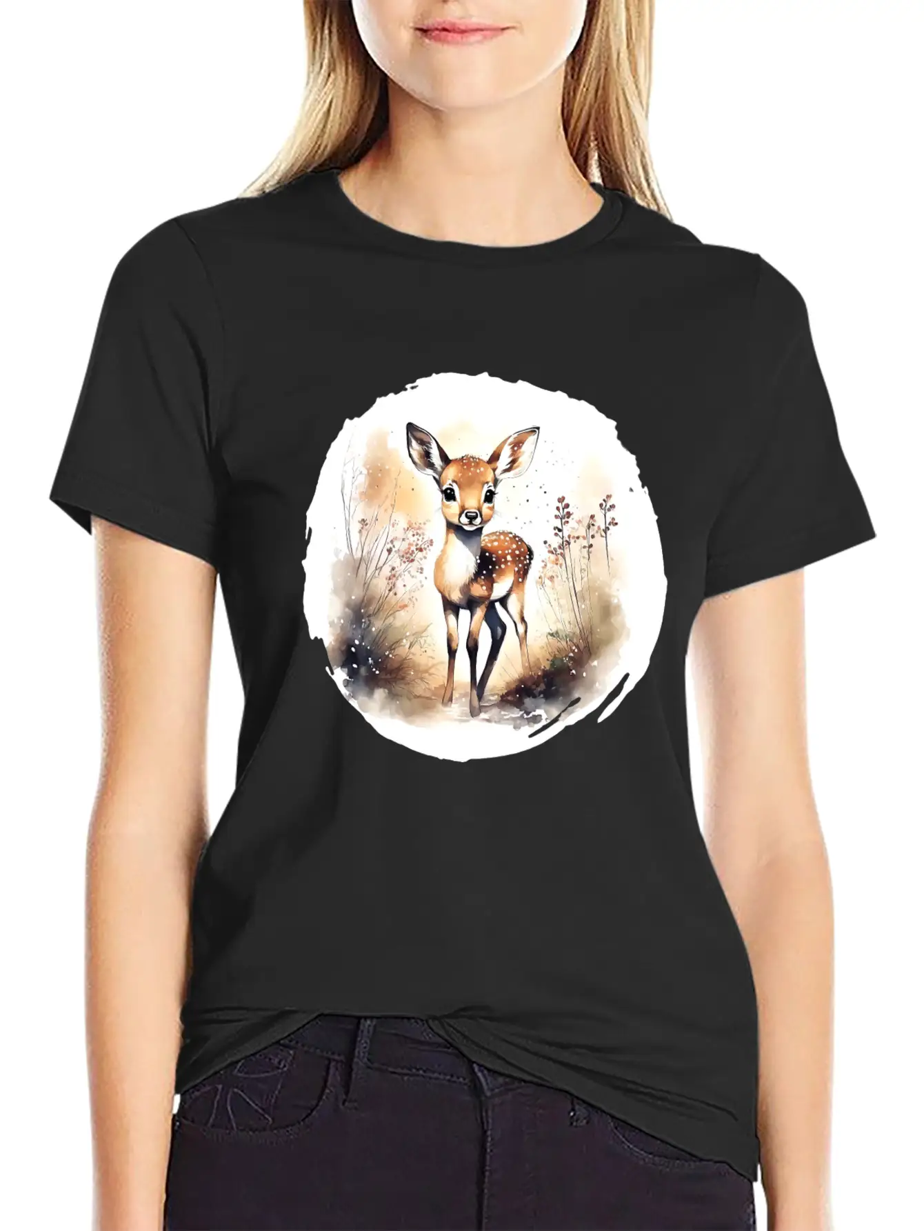 Watercolor Fawn Modern Fit Casual T-Shirt ��� Clean And Versatile Design